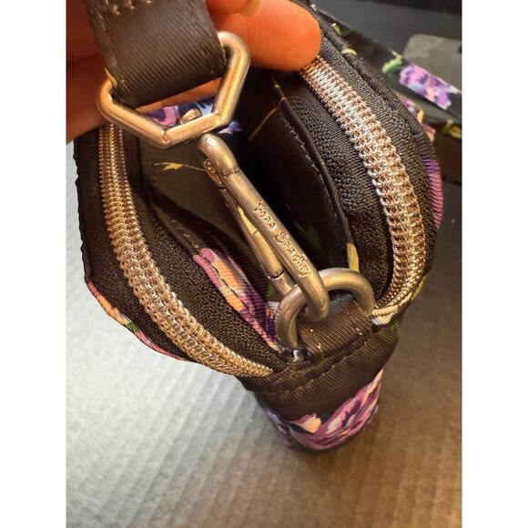 Vera Bradley Floating Plum Pansies Triple Compartment Crossbody Purse Bag - Picture 5 of 14